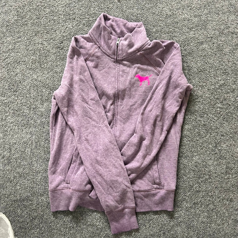 Pink Jacket Womens Size S Purple Full Zip Logo Graphic Mock Neck Athleisure